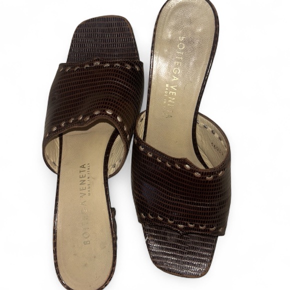 Bottega Veneta Brown Leather Square Mules Spec Edition VTG sz 8 Scalloped Edge - Picture 5 of 17